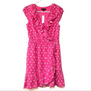J CREW Pink V-neck Ruffle Dress in Floral Print